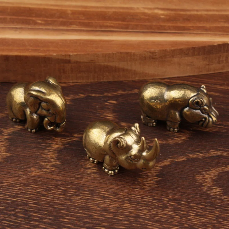 Brass African Figure Home Decor Elephant Hippopotamus Rhinoceros Handle Tea Pet Crafts Brass Small Ornament