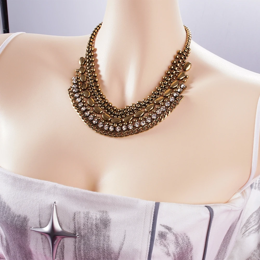 WealthyBoo Vintage Layer Cluster Chains Choker Collar Necklace Chunky Gem Metal Chains Statement Clavicle Necklace Colliers