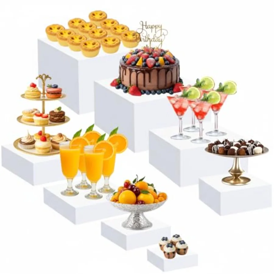 

Набор из 8 акриловых подставок для фуршета — декоративные кубические коробки-подставки высотой от 3 до 10 дюймов с полыми дном для демонстрации еды, украшений и декора стола