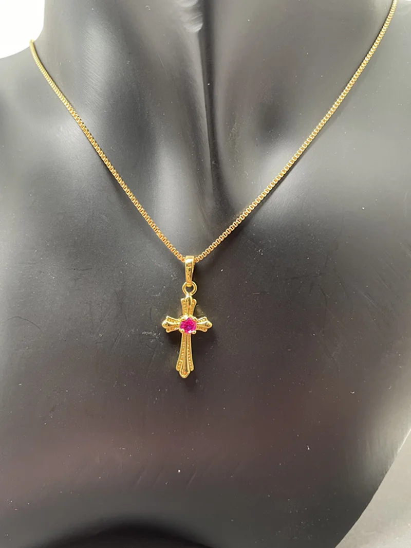 Korea Gold 24K Necklace Gold Plating Cross Necklace For Girls Jewelry Gift Religion