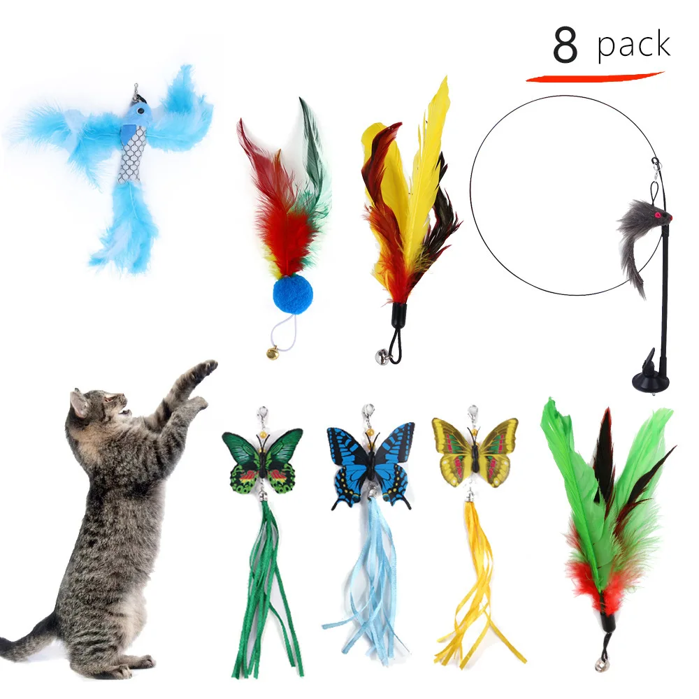 

Interactive Toy Self-hi Game For Kitty Teaser Stick With Bell Teaser Stick With Relaced Feathers Kitten Playing Pet Accessories