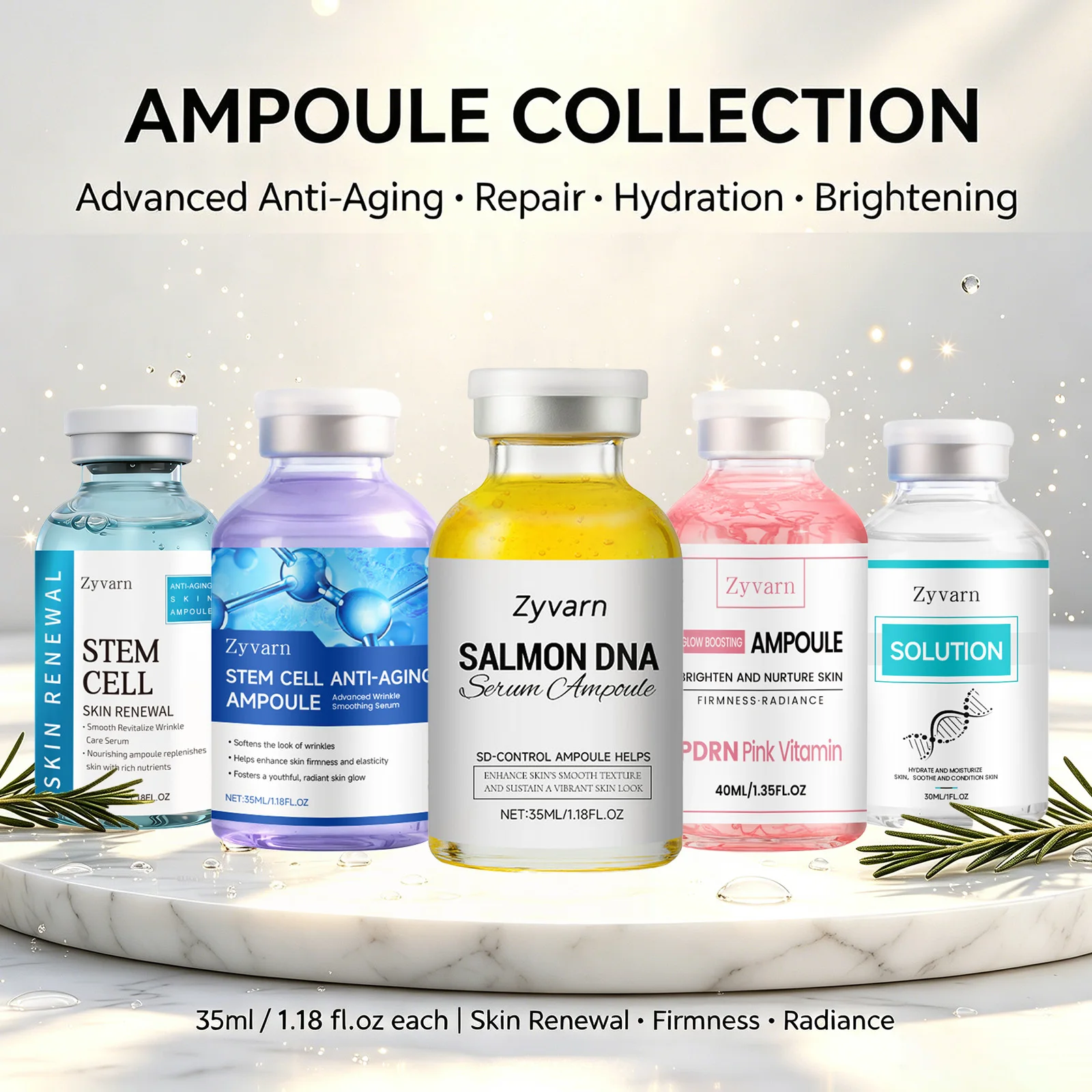 Ampullen-Serum-Set – Stammzellen Anti-Aging & Lachs-DNA Feuchtigkeitsspendende & Aufhellende Gesichtsessenz Glättet Falten & Verbessert die Hautstraffheit