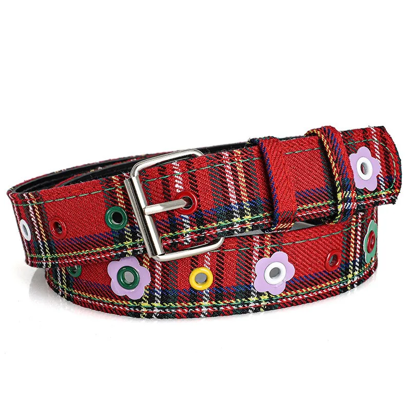 Neuer europäischer und amerikanischer Punk-Freizeitgürtel für Damen, modische Blumendekoration, Stoffmuster-Gürtel, Damen-Jeansgürtel – Detail 1