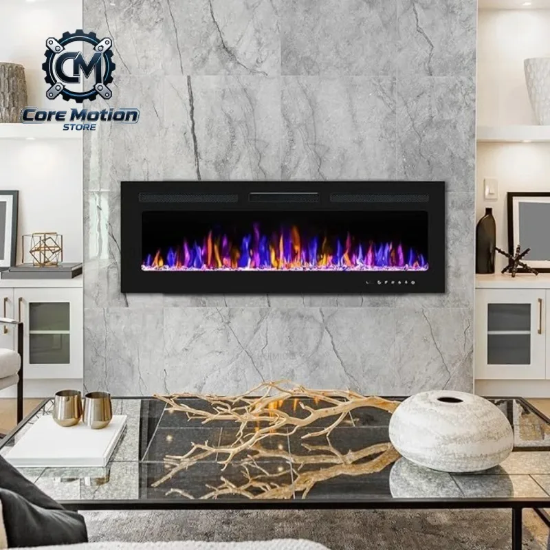 Electric Fireplace Wall Recessed Mounted LED Decorative Fireplace Wood Insert 60inch/152cm Fire Place Heater for RV Home Hotel