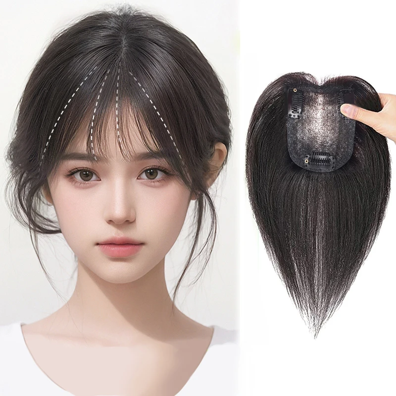 30cm Clip in Bangs  Wispy Bangs Clip in Hair Extensions French Bangs Fringe with Temple Hairpieces for Women Daily Use