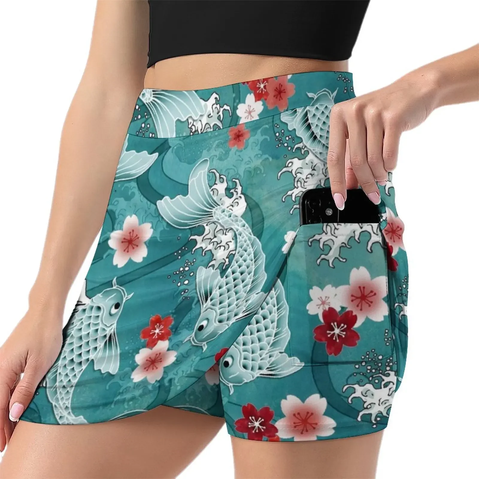 Koi sakura blossom in turquoise Mini Skirt japanese style Womens dresses Woman clothing