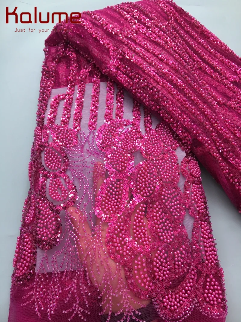 Kalume African Lace Fabric Embroidered Nigerian Lace Fabric with Bead Sequins High-quality African French Net Lace Fabric F4138