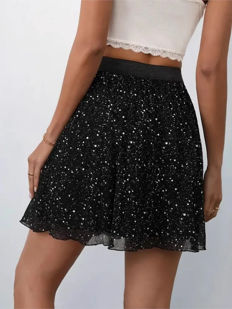 Plus Size Summer Mini Skirts Women Sequin Bling Fashion Ruffle Pleated Ladies Skirts Loose High Waist Woman A-Line Skirts