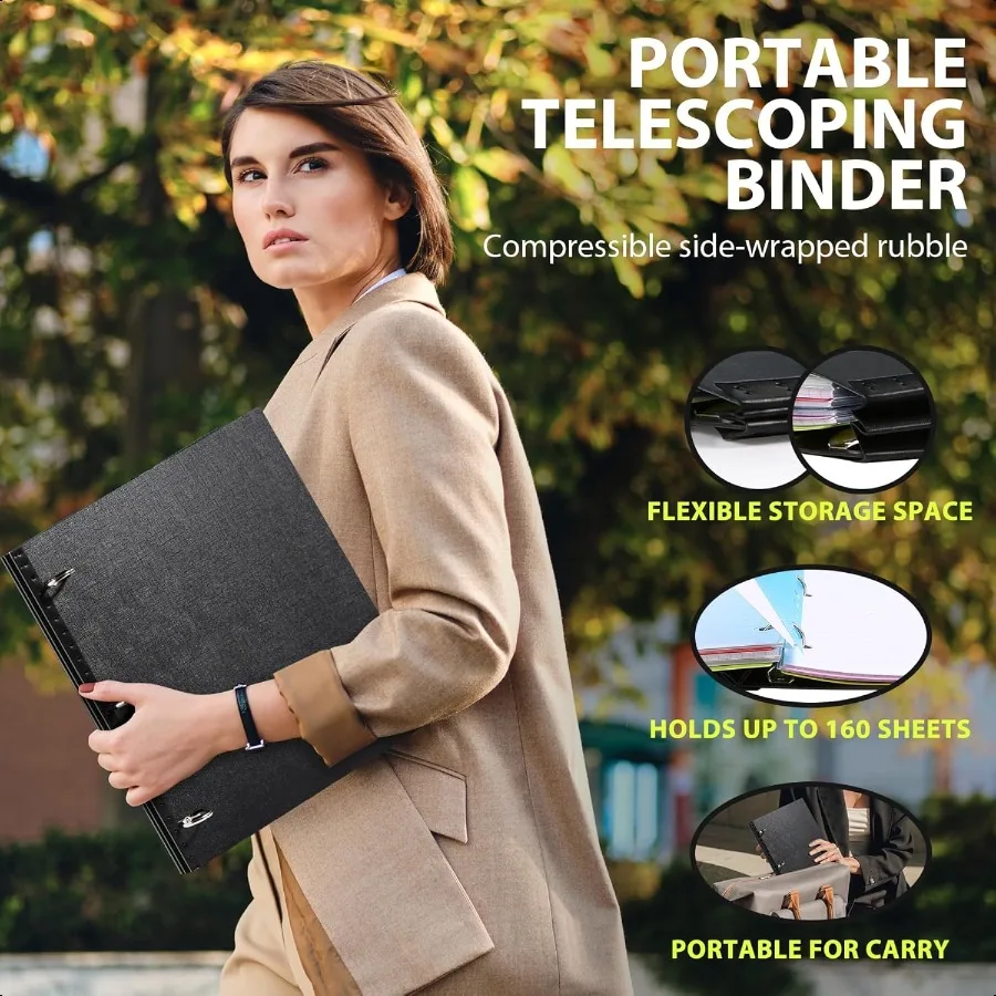 텔레스코핑 3링 바인더 0.75 확장형 유연한 바인더 특허 디자인으로 휴대가 간편하며 160매 수납 가능, 학교 및 사무실용
