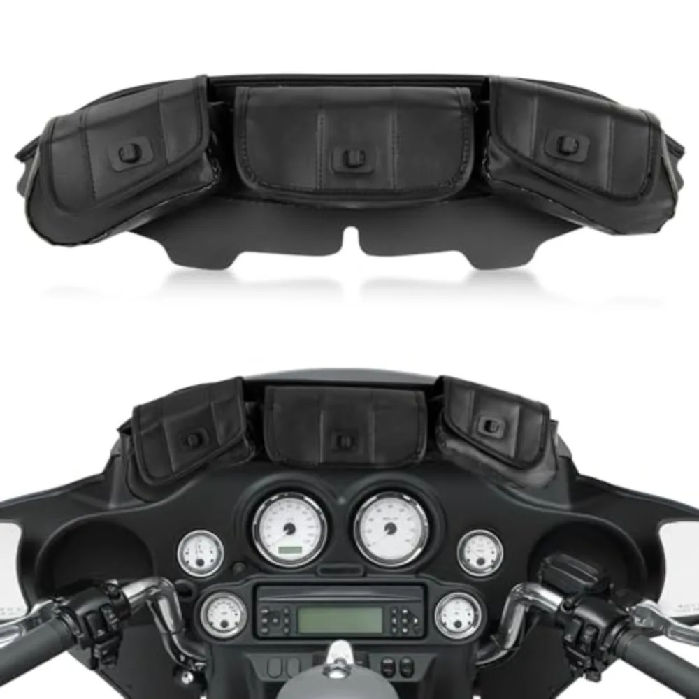 

Motorcycle Windshield Bag 3-Pocket Windshield Bag For Harley Touring Electra Glide Street Glide FLHX FLH Trike Models 1996-2013
