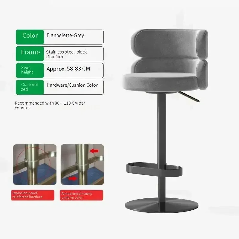 Moderne fluwelen barkruk met metalen onderstel, verstelbare draaibare keukenkruk, gestoffeerde barkruk voor thuisbar/café