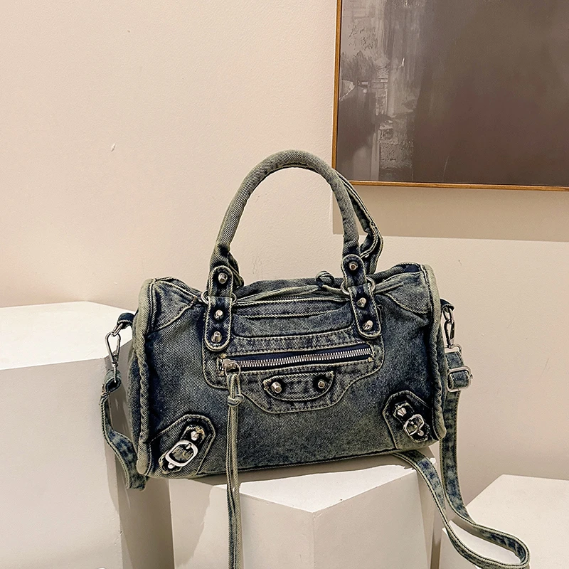 High Quality Denim Shoulder Bag Women Elegant Casual Premium Jean Purse Stylish Travel Satchel Durable Vintage Inspired Shopper