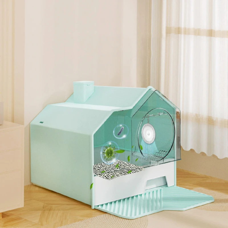 Leak-proof Enclosed Cat Litter Box Pull Drawer Kitten Training Toilet with Scoop and Lid Anti-Splashing