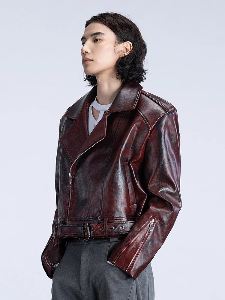 Men's 2025 Spring Autumn New Fashion Short Jackets Locomotive Leather Jacket Lapel Loose Zipper Long Sleeve Faux Leather Coats