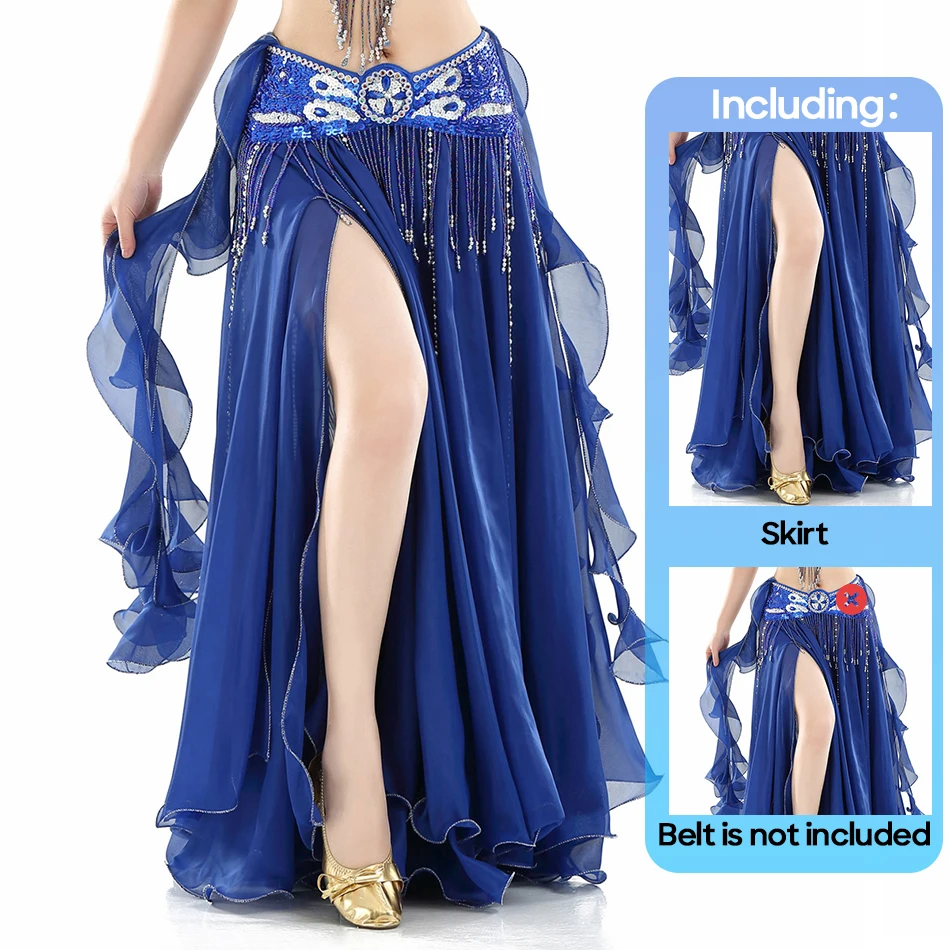 Double Split Ear Skirt Belly Dance Accessories Chiffon Curly Leaf Belly Dance Skirt High Sllit Skirt Dance Skirti