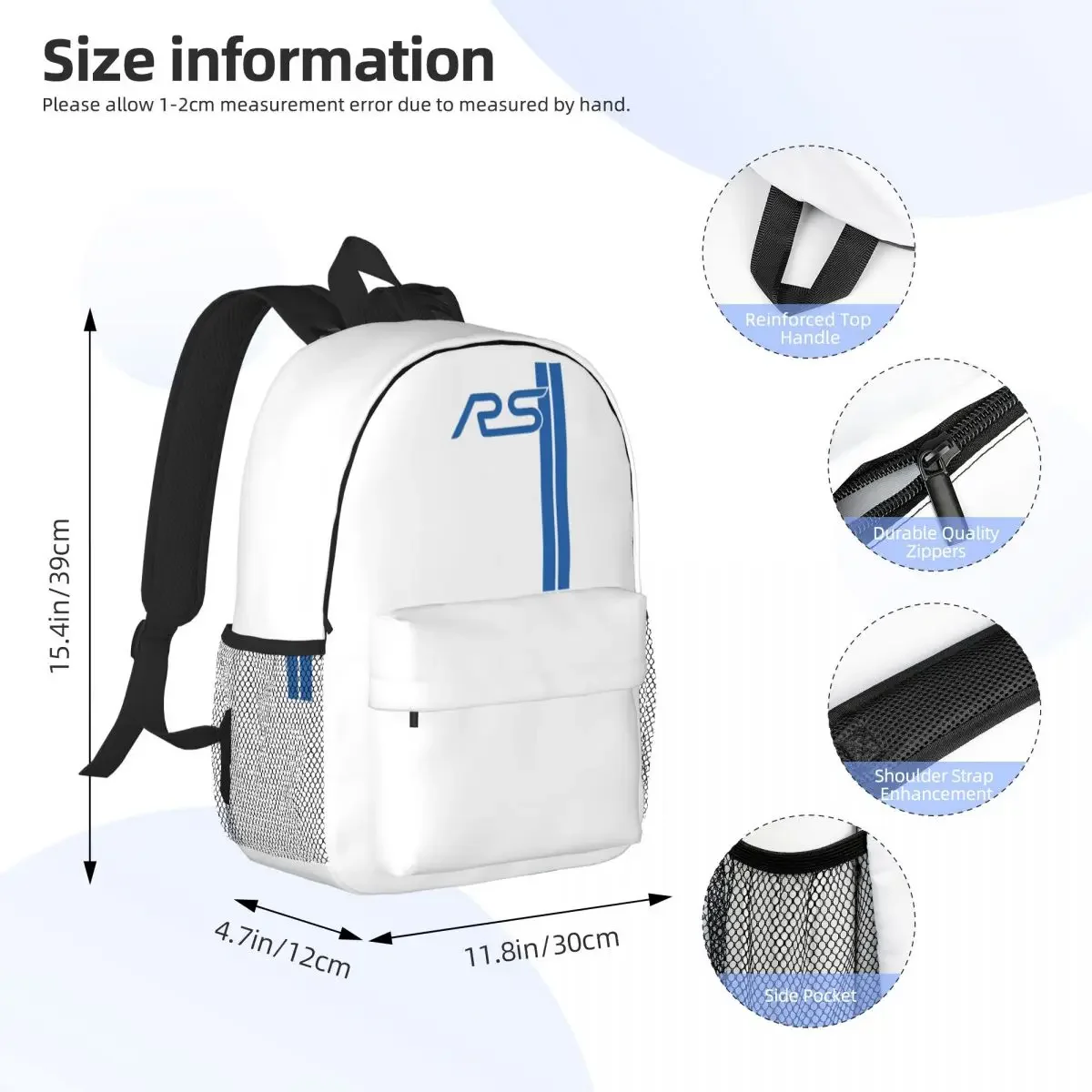 Ford Focus Rs Nitrous Blue Racing Stripes Backpacks Boys Girls Bookbag Fashion Children School Bags Travel Rucksack Shoulder Bag