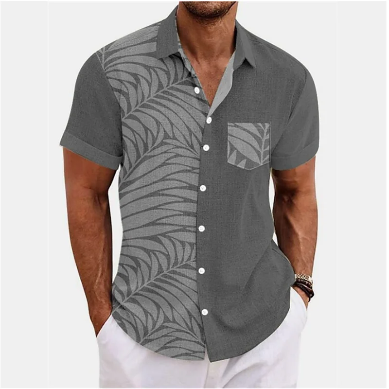 Men\'s Shirts 2023 Summer Hawaiian Shirt Leaf Print 6 Colors Outdoor Street Short Sleeve Clothing Sports Fashion Designer 5XL