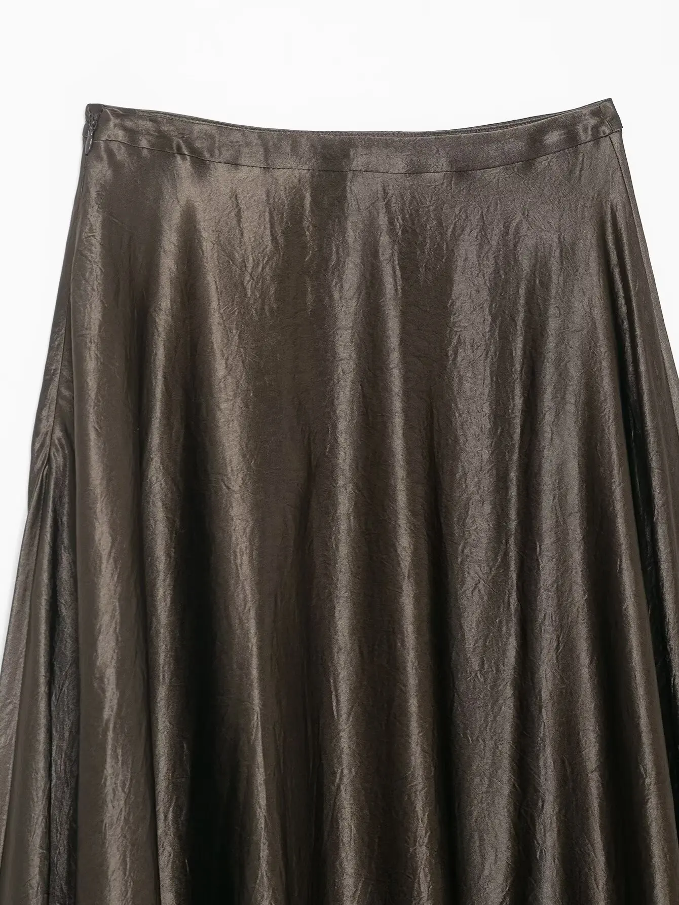 Maxdutti 2026 ربيع الموضة القهوة اللون الساتان ميدي التنانير تنورة امرأة الملابس مكتب السيدات أنيقة الحرير Faldas التنانير