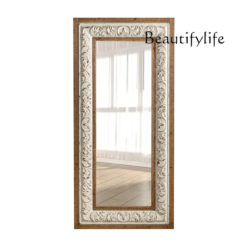 

White European full-length mirror old full-body floor clothing store large fitting mirror wall-mounted mirror retro