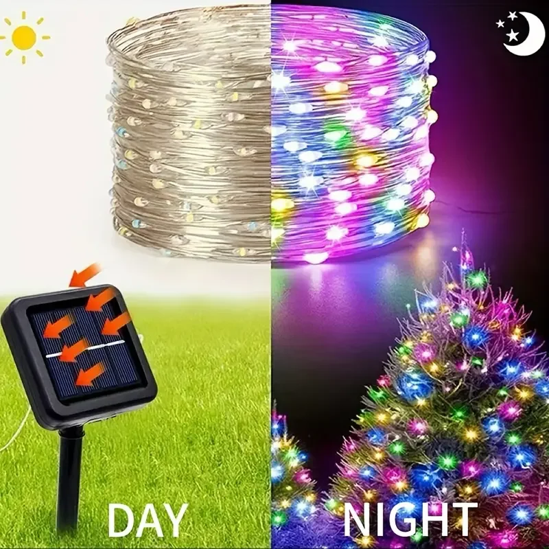 Outdoor Solar Power String Lights LED Solar Fairy Lights Waterproof with 8 Modes for Gardens Trees Parties Wedding Christmas