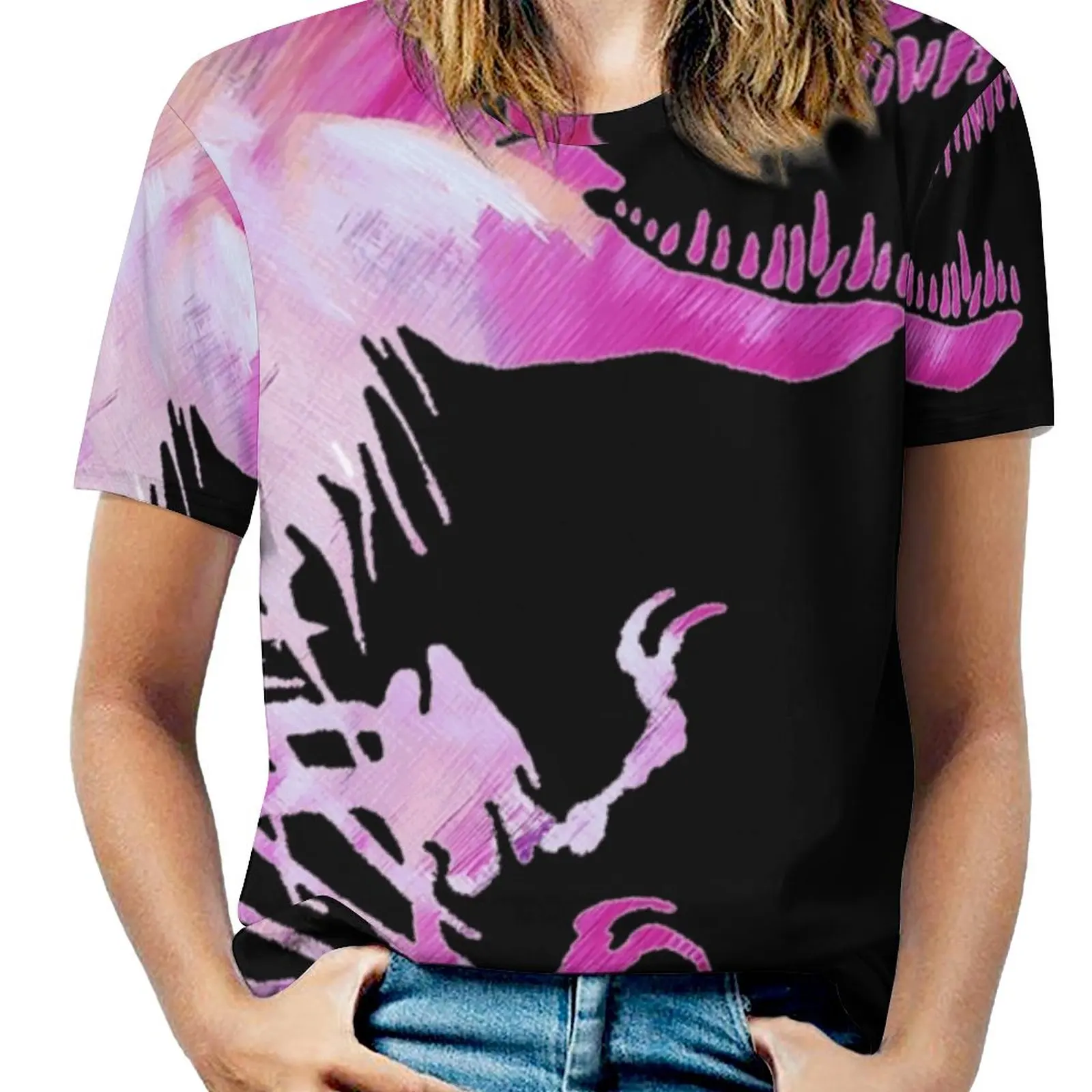 Fabulous Rex Woman'S T-Shirt Spring And Summer Printed T Shirts Crew Neck Pullover Top T Rex World Dinosaur Funky Rainbow Bite