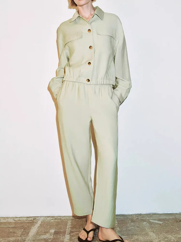 

Spring 2026 Women's Short Coat Ankle-Length Trousers Inward-Closing New Arrival Casual Style Long Sleeve Button Closure