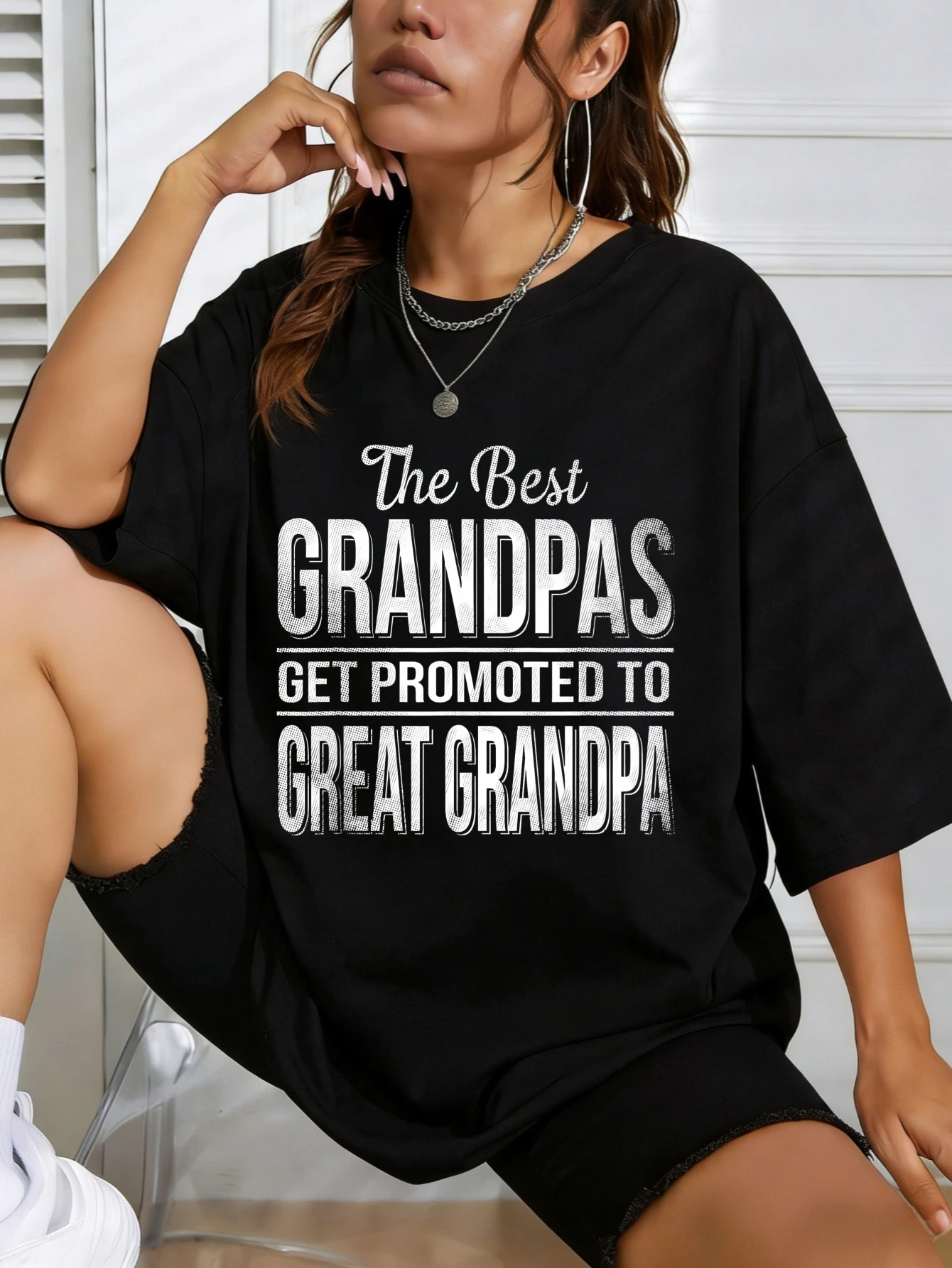 

Womens Funny Graphic T Shirt 'The Best Grandpas Get Promoted to Great Grandpa' Cotton Short Sleeve Summer Casual Gift for Her