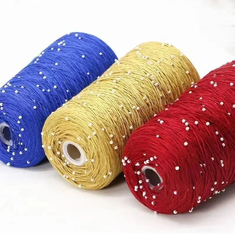 

350g 70% CottonSoft Crochet Hand Pearl Beaded Yarn Lace 6# Hand-Knitted Thread For Summer Knitting Sweaters Hats Scarves Luxury