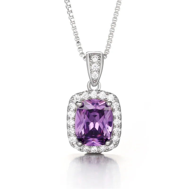 Huitan Geometrische Zirkonia Anhänger Halskette für Frauen Luxus Temperament Weibliche Hochzeit Trend Hals Zubehör Party Schmuck – Detail 12