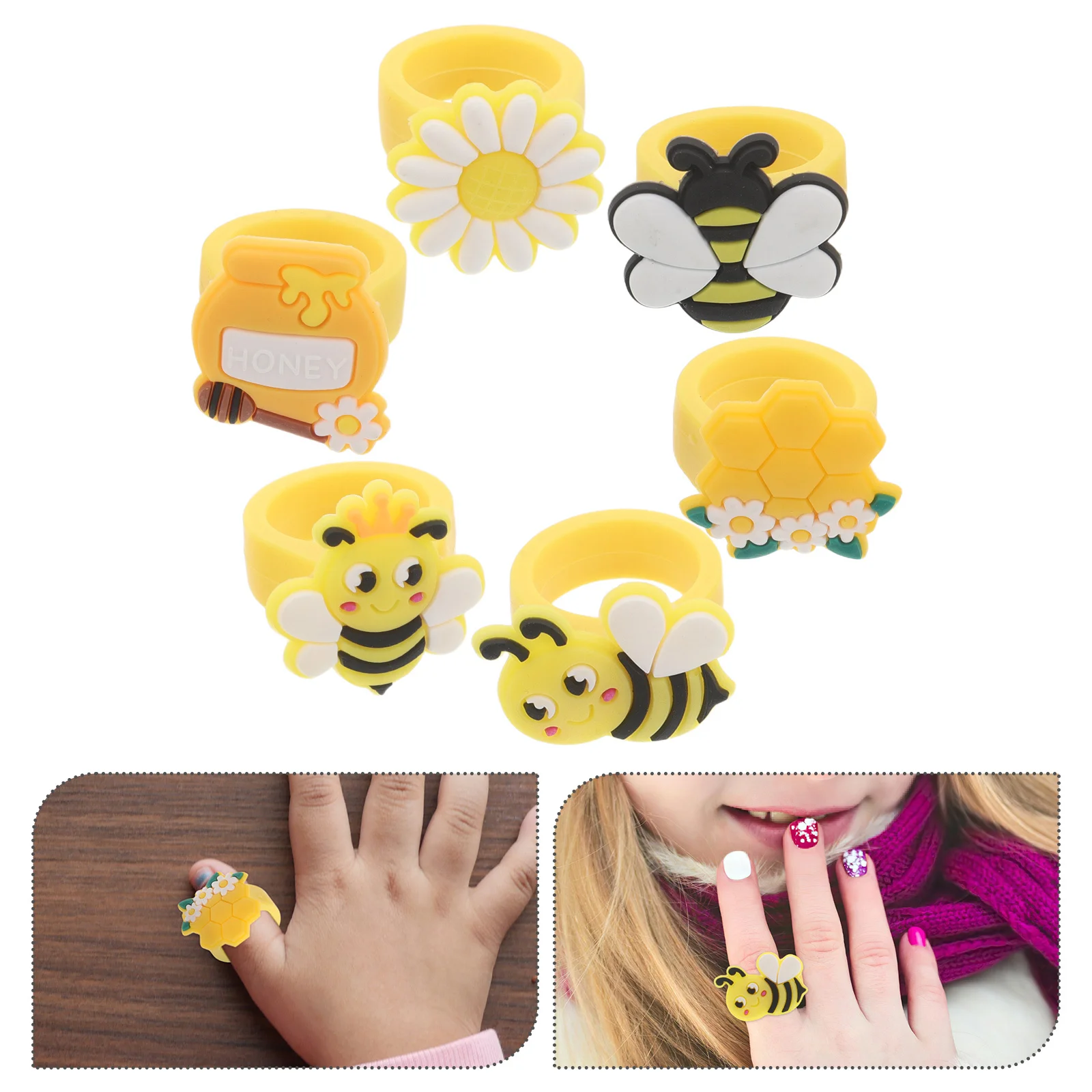 

30Pcs Fashion Girls Bee Animal Rings Cute Plastic Jewelry Birthday Party Favors Classroom Rewards Daisy Flower Rings for Kids