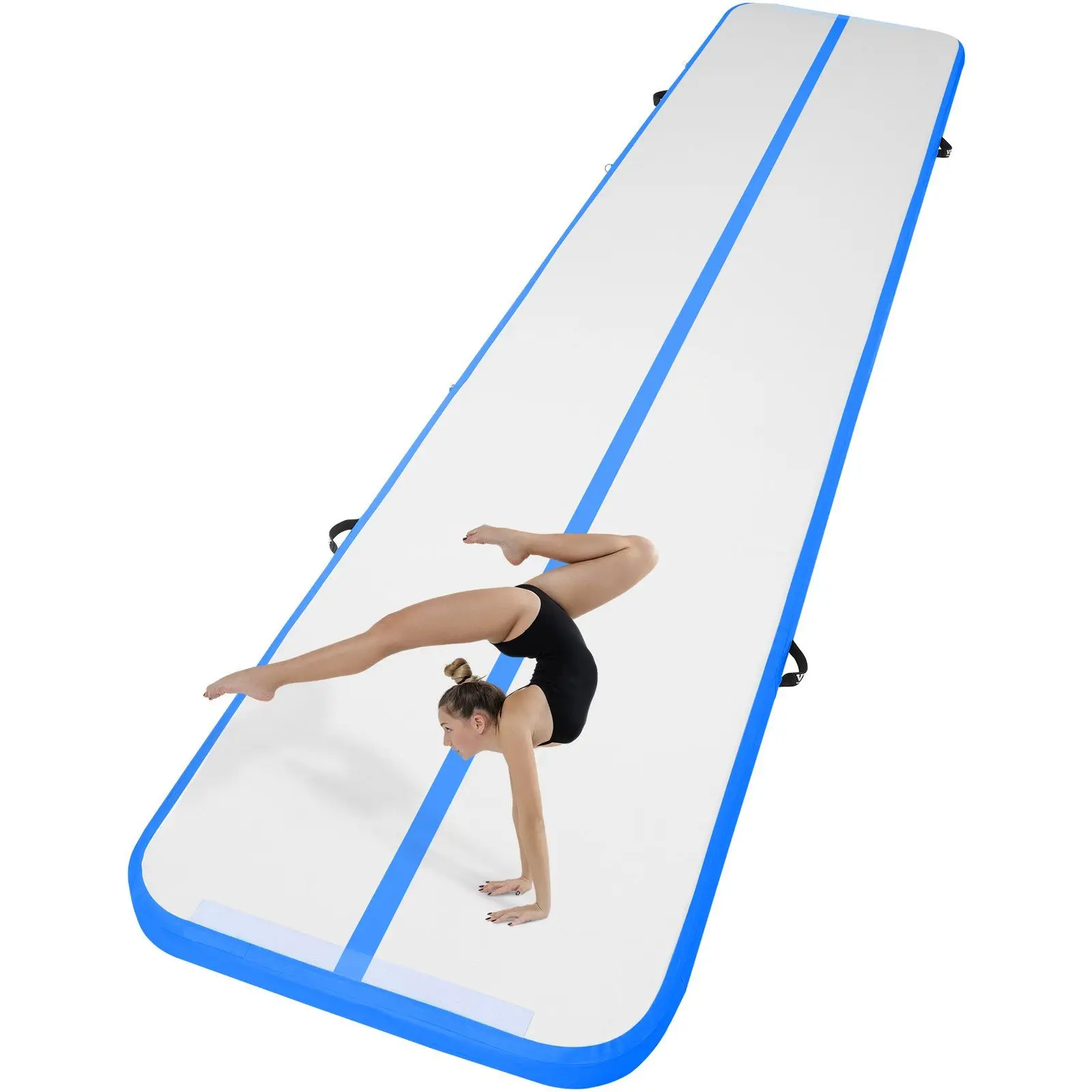 

16ft Inflatable Gymnastics Mat – 4" Thick, Includes Electric Pump for Gym, Yoga Cheerleading (Blue).