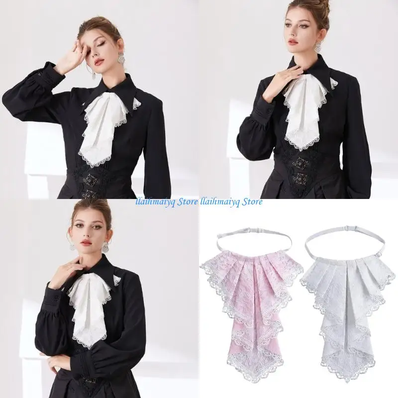 573B 2PCS Courtstyle Detachable Collar Lace Drape Jabot Victorian Colonial Neckpiece