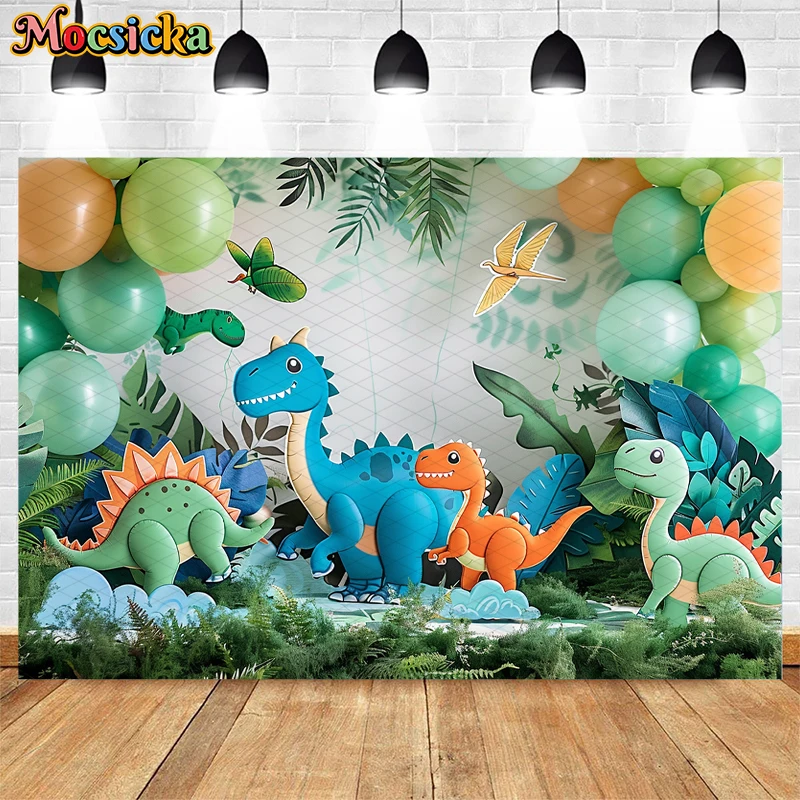 Mocsicka Photography Background Tropical Jungle Dinosaur Animal 1st Boy Birthday Party Cake Smash Decor Backdrop Photo Studio