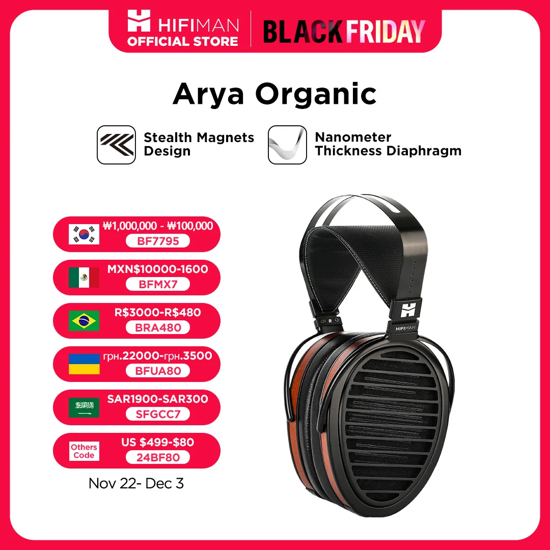 HIFIMAN Arya Organic Full-Size Over-Ear Open-Back Planar Magnetic Headphone with Stealth Magnets for Audiophiles, Home & Studio