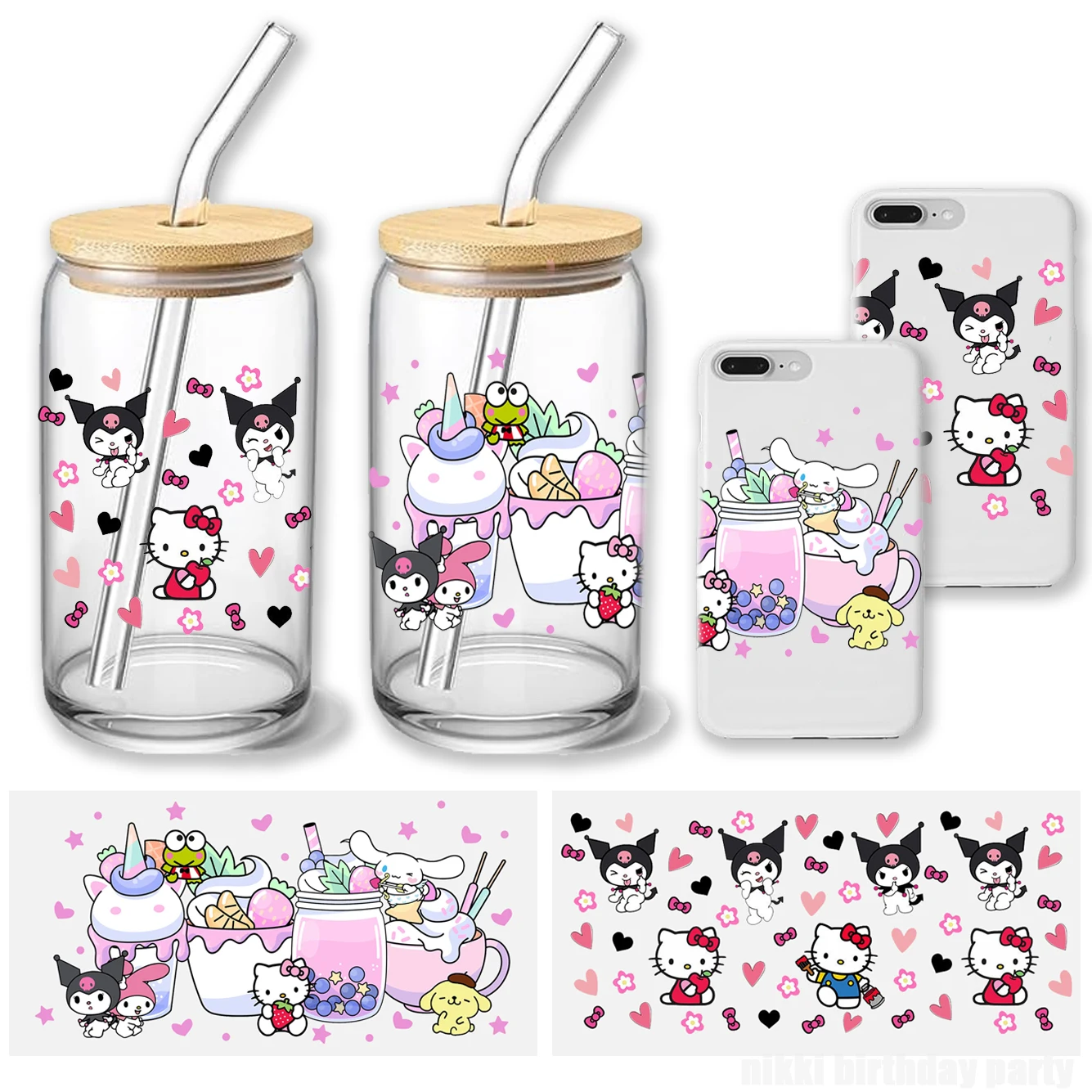 

Kuromi Stickers UV DTF Cup Wrap 16oz Cup Wraps Coffee Printed for DIY Glass Ceramic Hello Kitty Sun Protection and Waterproof ﻿