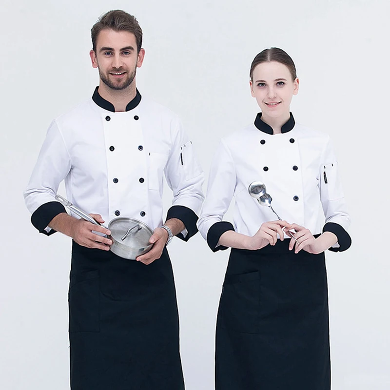 Unisex Kitchen Jacket Hotel Canteen Chef Shirt Restaurant Cooking Clothing Men and Women Bakery Waiter Uniform Long Sleeve