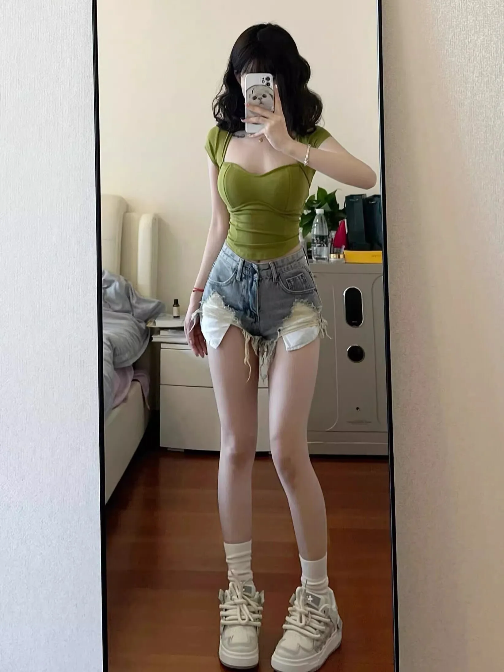 

Summer High Waist Denim Super Short Shorts Women plus Size Thin Irregular Hemming Spicy Hot Pants Blue Zipper Closure Shorts