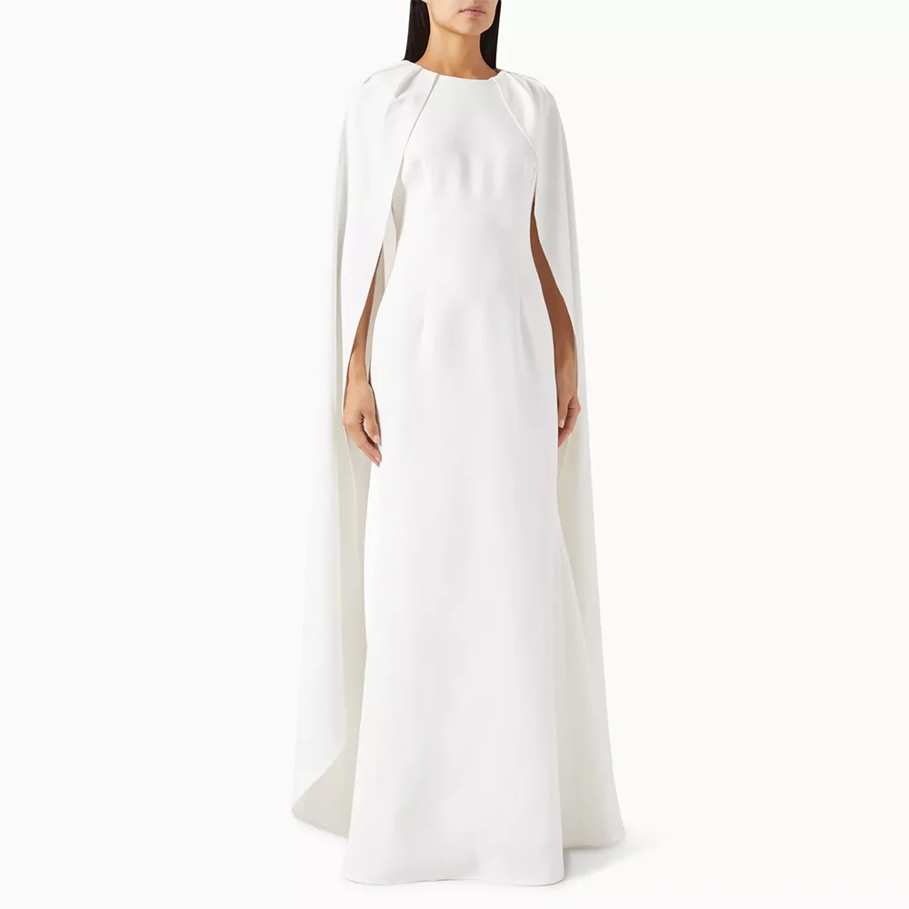 

Customized Elegant O-Neck Prom Dress with Cape Long Sleeves Evening Dress Simple Candy Color Woman Night Floor-Length Party