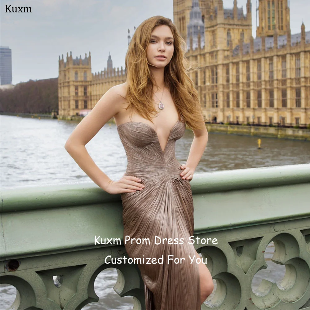 Kuxm Formal Evening Dresses Women Sweetheart Elegant Prom Gowns Sleeveless High Slit Floor Length Vestidos De Fiesta Customized