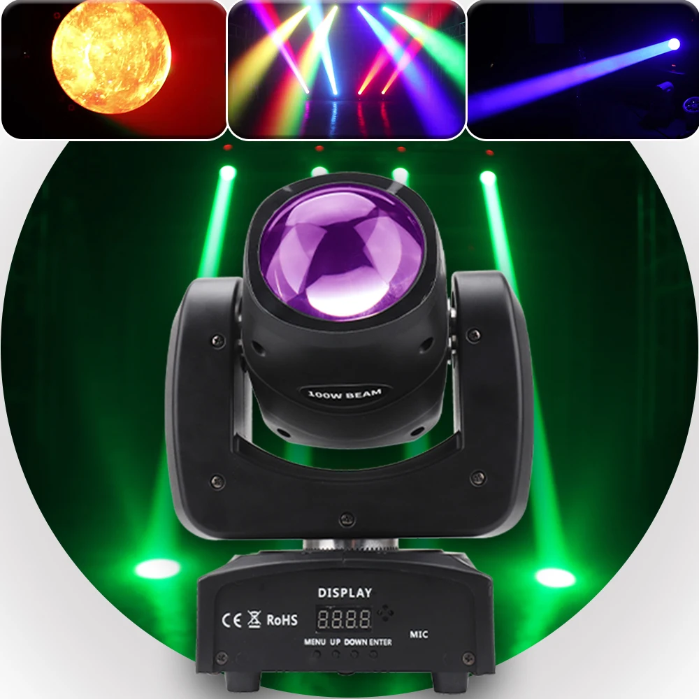 

YUER 100W Beam Moving Head Light RGBW 4 In1 LED Stage Lighting Effect Dmx512 Sound Control DJ Disco Club Party Dance Wedding Bar