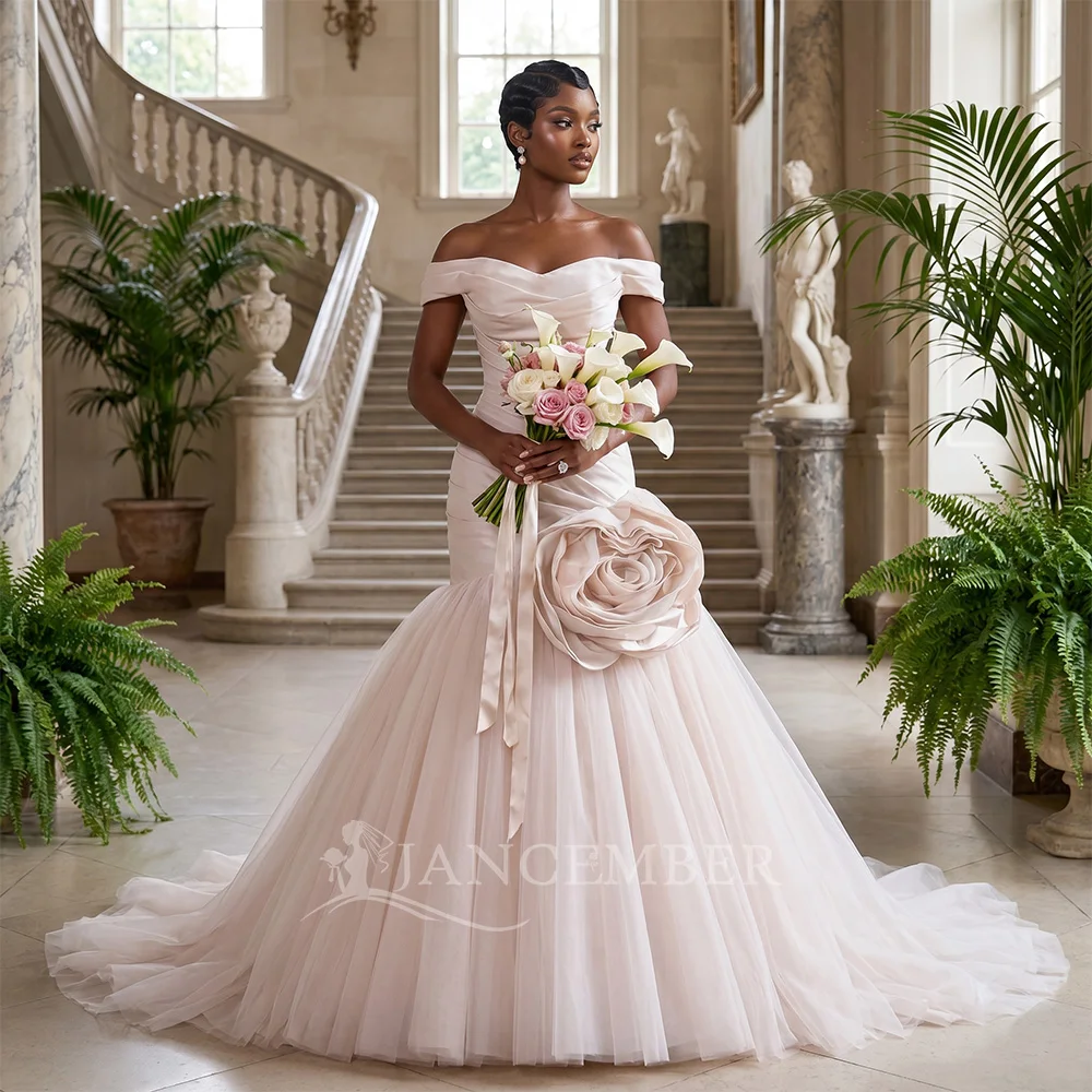 

Customized Factory Wholesale Off The Shoulder Bridal Dress Satin Wedding Dress 2026 Sweep Train Mermaid Robe Vestido De Novia