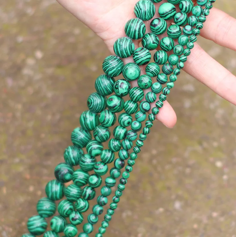 4/6/8/10/12 مللي متر الصف أ الملكيت فضفاض الخرز لصنع المجوهرات الأخضر السلس سوار ذاتي الصنع قلادة القرط مطرز حقيبة بالجملة