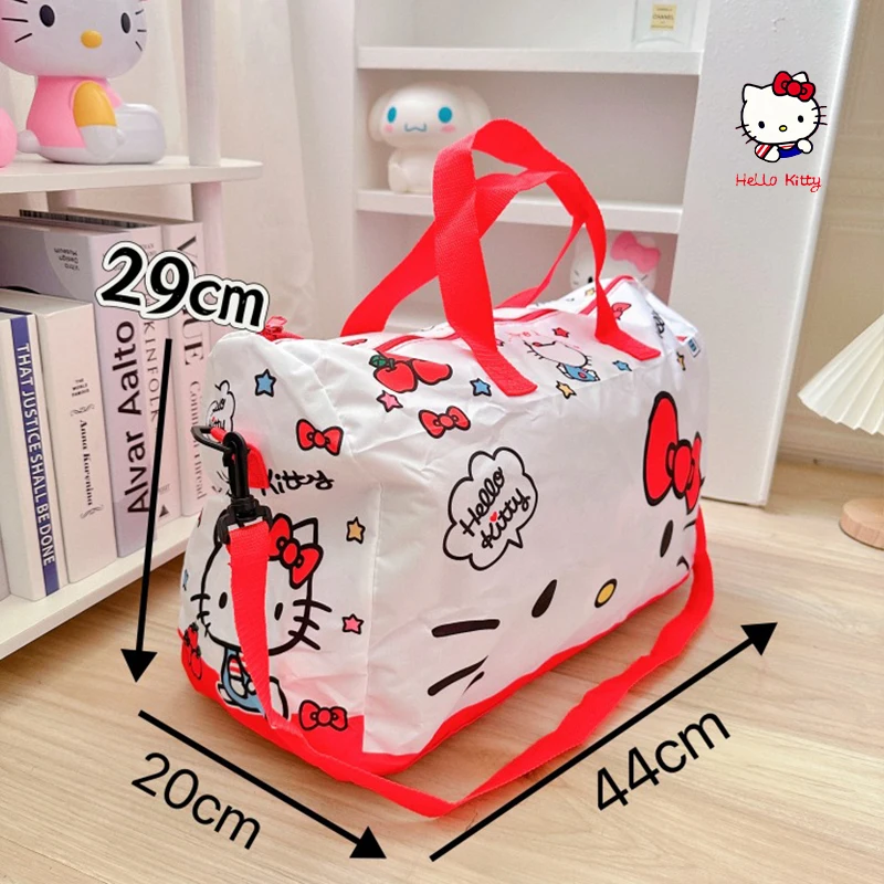 Practical Sanrio Hello Kitty Cute Rod Travel Bag Kawaii Kuromi Cinnamoroll Folding Zipper Large Capacity Waterproof Luggage Bag