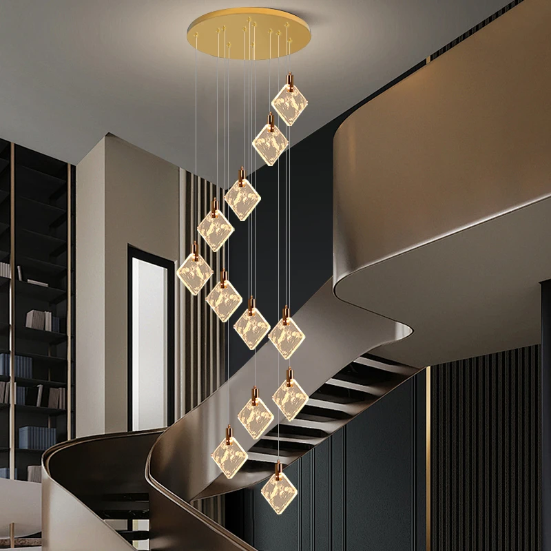 

Modern Crystal Chandelier For Staircase Creative Design Hanging Lamp Luxury Home Decor Indoor Lighting Gold Stair Cristal Light
