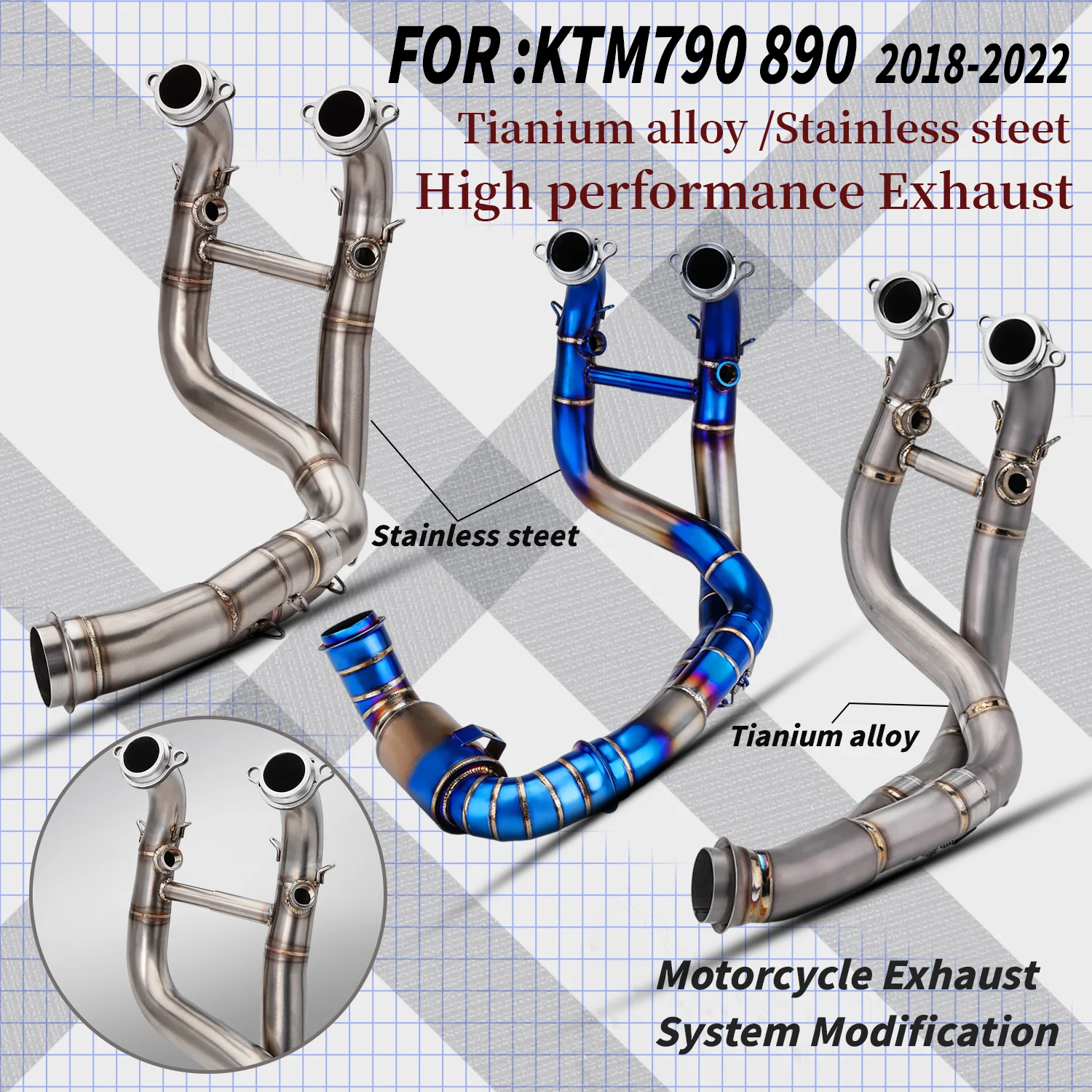 

Motorcycle Exhaust Pipe High Quality Link Pipe Stainless/ Ti. For DUKE 790 2018-2022 DUKE 890 890R Exhaust System Upgrade Kit