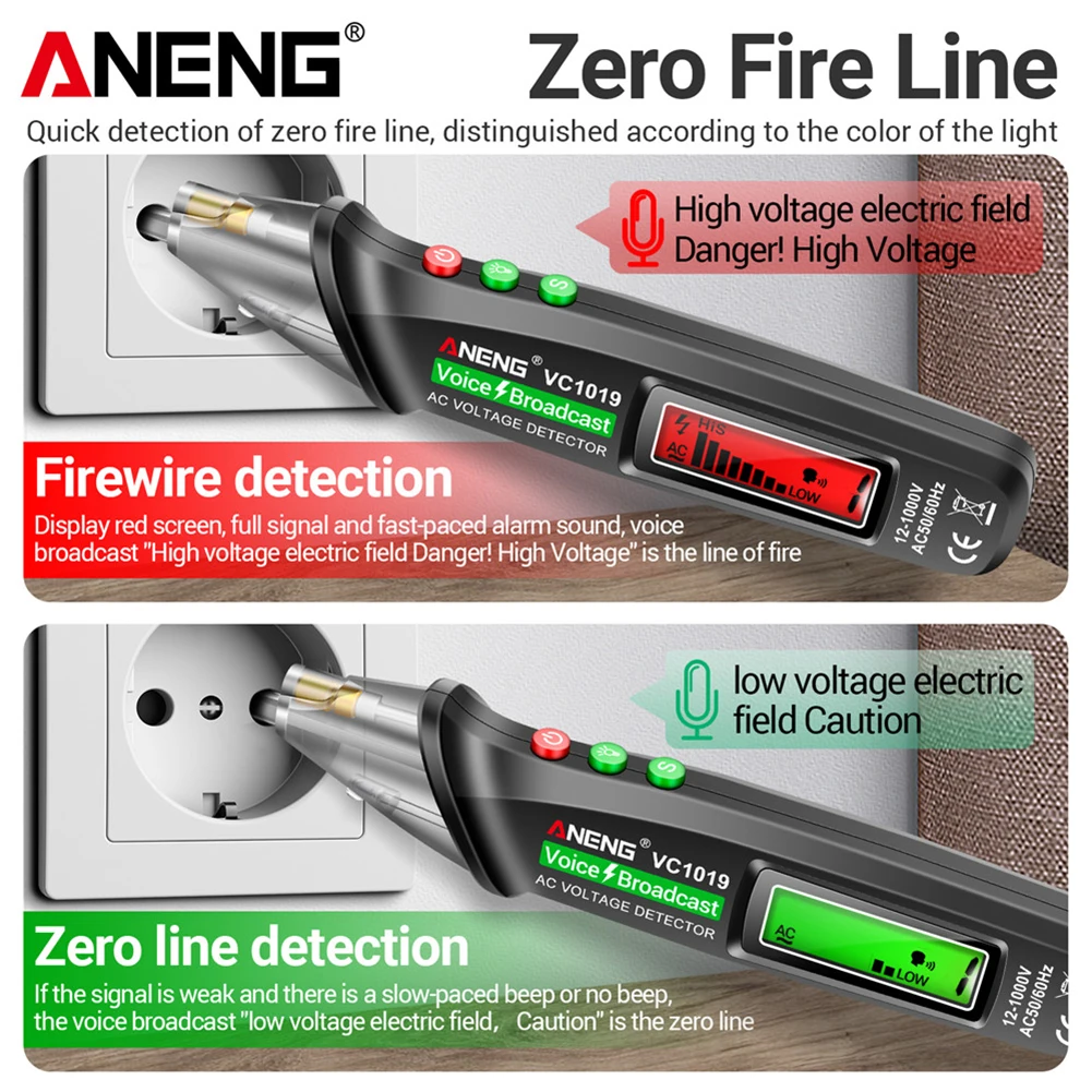 ANENG VC1019 bezkontaktowy czujnik napięcia pióro testowe głosowy 12V-1000V elektryczne pióro Tester napięcia AC Breakpoint Finde