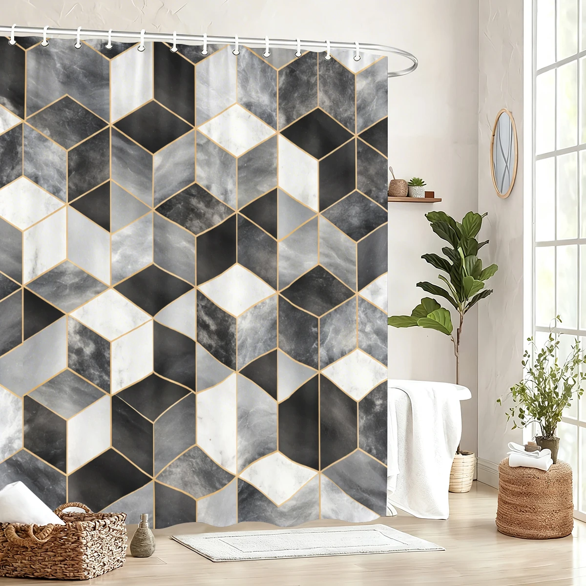 

Абстрактный узорчатый полиэстеровый занавес для душа - стильный декор для ванной, современное текстильное полотно для дома и отеля