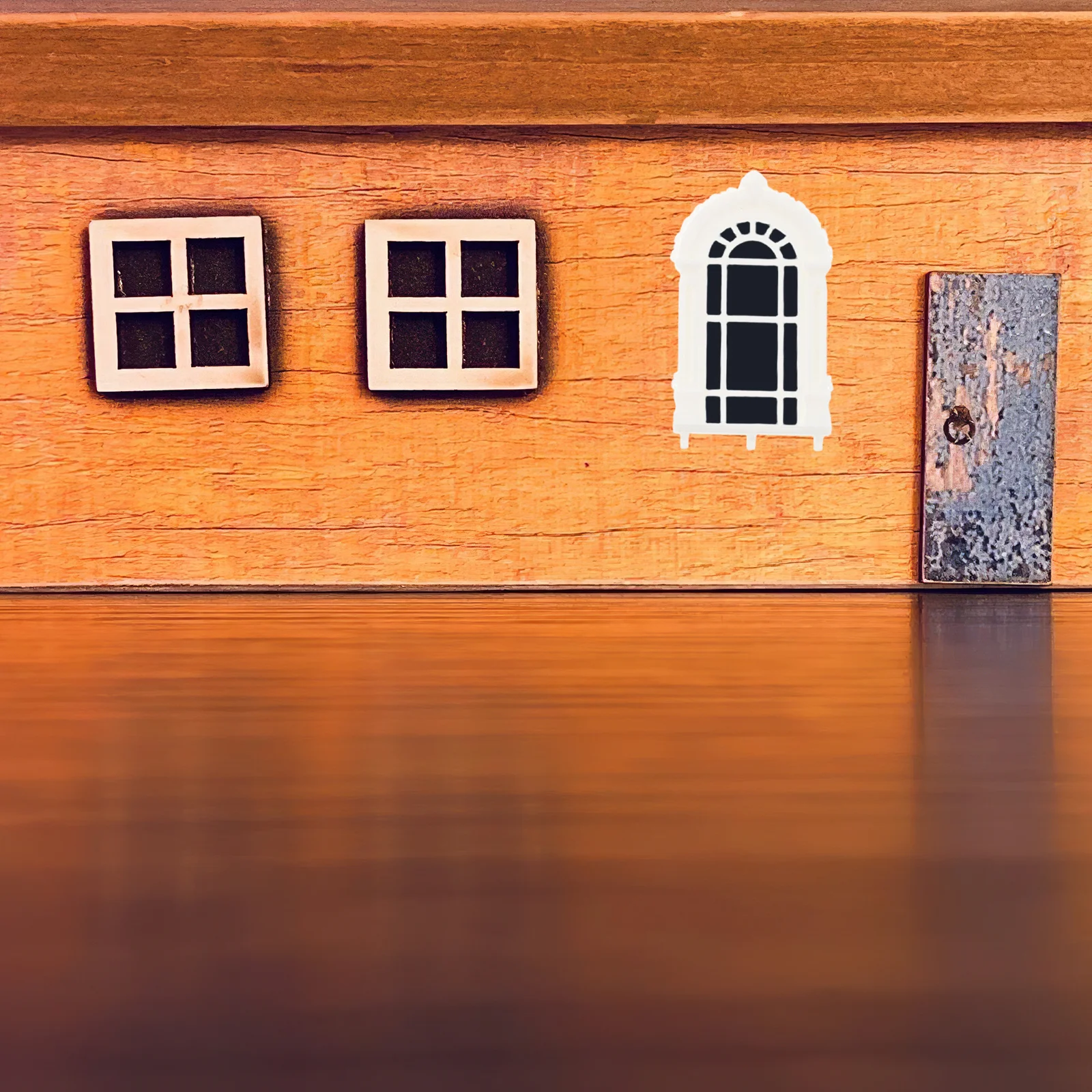 4 Stück Miniatur-Puppenhaus-Fensterrahmen im Bogenstil, europäische Retro-Kleinfenster, DIY-Hausmöbel, Dekorationen, Gitter, Mini