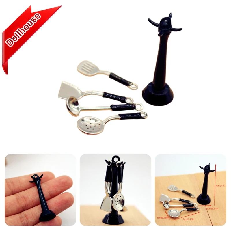 Maison de poupée cuillère suspendue spatule cuillère à soupe passoire ustensiles de cuisine 5 pièces Miniatures modèle accessoire de cuisine enfants semblant jouer jouet