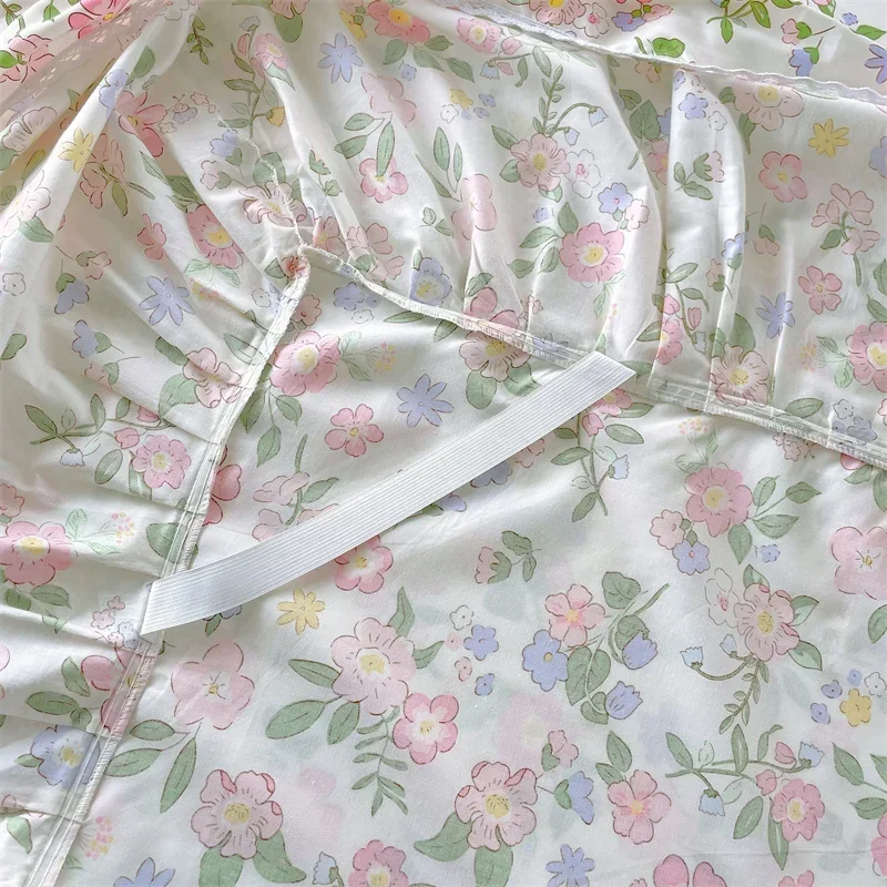 1pc 100%Cotton Bed Skirt Queen/King Size Floral Printed Sheet with Ruffles falda de cama Full Size Skirt for Single